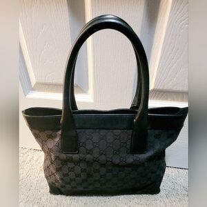 Authentic Vintage Black Gucci GG Webbing Monogram Canvas Tote shoulder bag